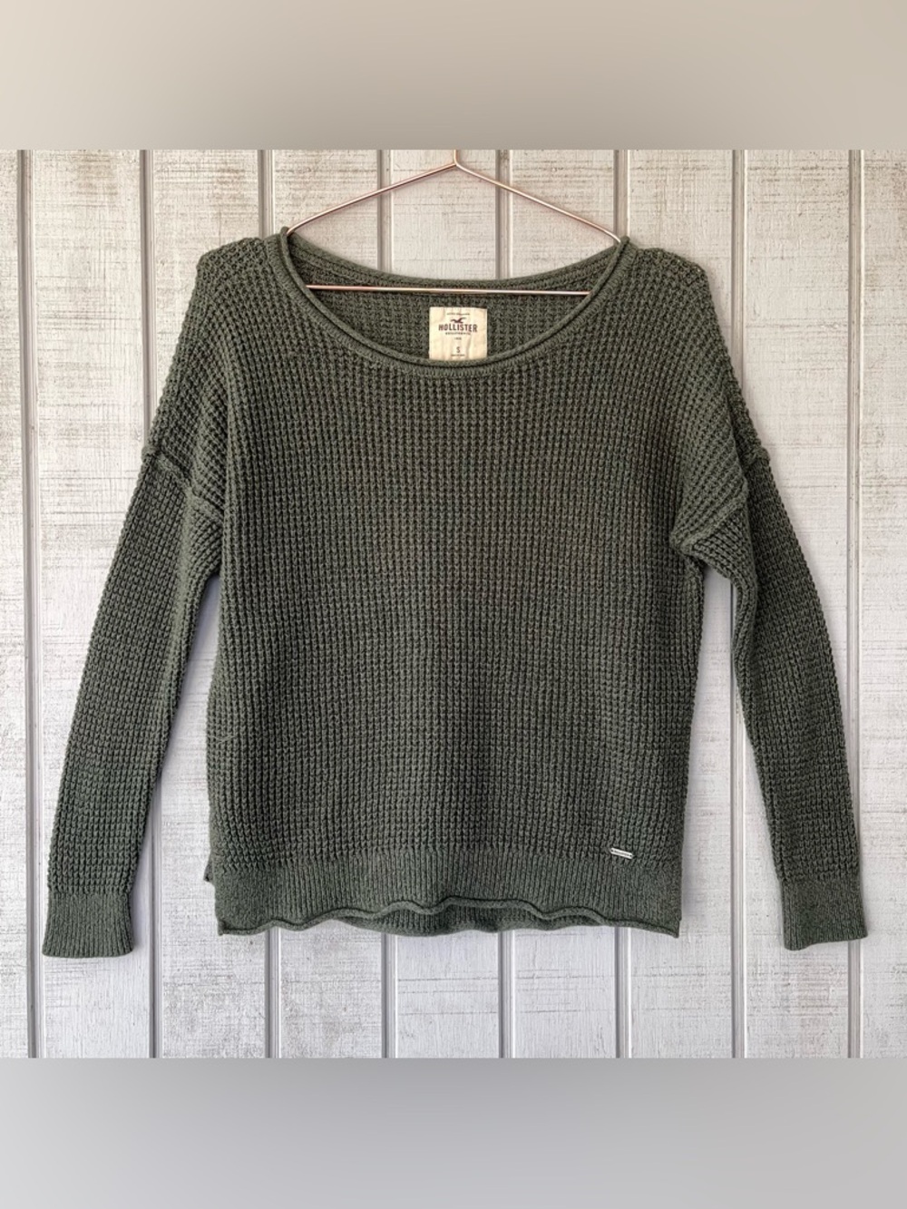 🌿 Hollister Olive Green Knit Sweater Scoop Neck Lightweight S